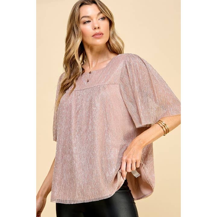 Pleated Sheer Half Sleeve Shimmer Blouse for wholesale by LIME N CHILI