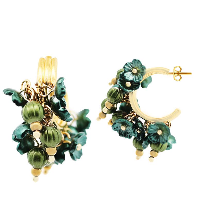 AMORINO SRL - Wholesale Hoop Earrings - TRIPLE HOOP EARRINGS WITH BEADS AND ENAMELED FLOWERS3
