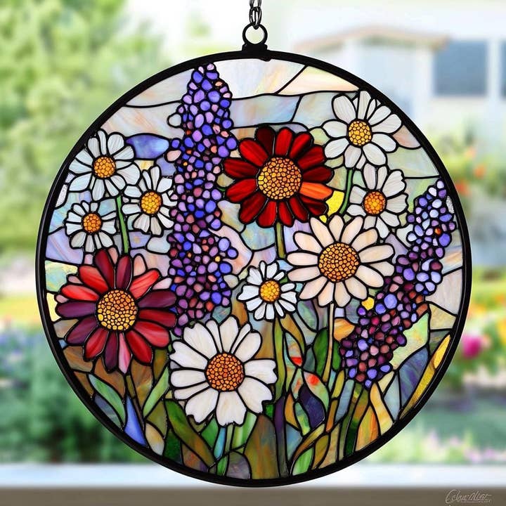 Attrape-soleil en verre avec fleurs sauvages, décoration de fenêtre avec fleurs sauvages pour la vente par NVC Ecommerce LLC