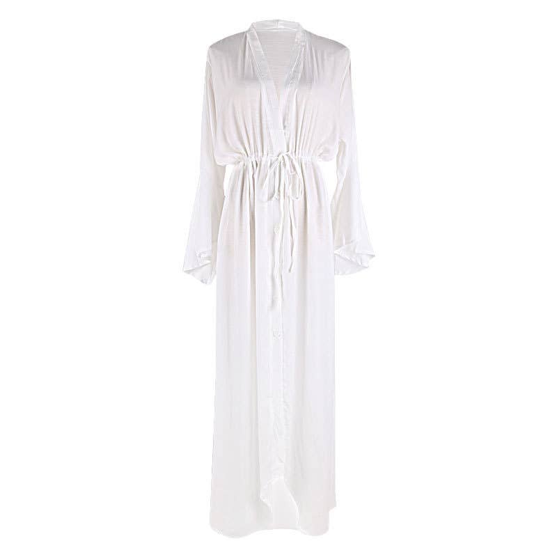 Rosa Clothing - Vente Cache-maillot – femme - Robe de plage maxi à manches évasées et fente plongeante9