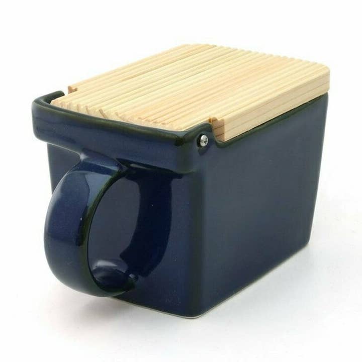 Bee House Ceramic Salt Box With Wooden Lid - Jeans Blue for wholesale by ZERO JAPAN USA