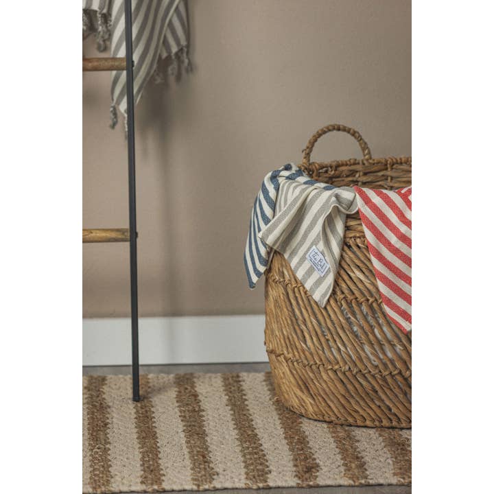The Bali Market - Wholesale Hand Towel - Vertical Stripe Turkish Hand/Tea Towel Set - Red-Taupe-Navy - No Fringe