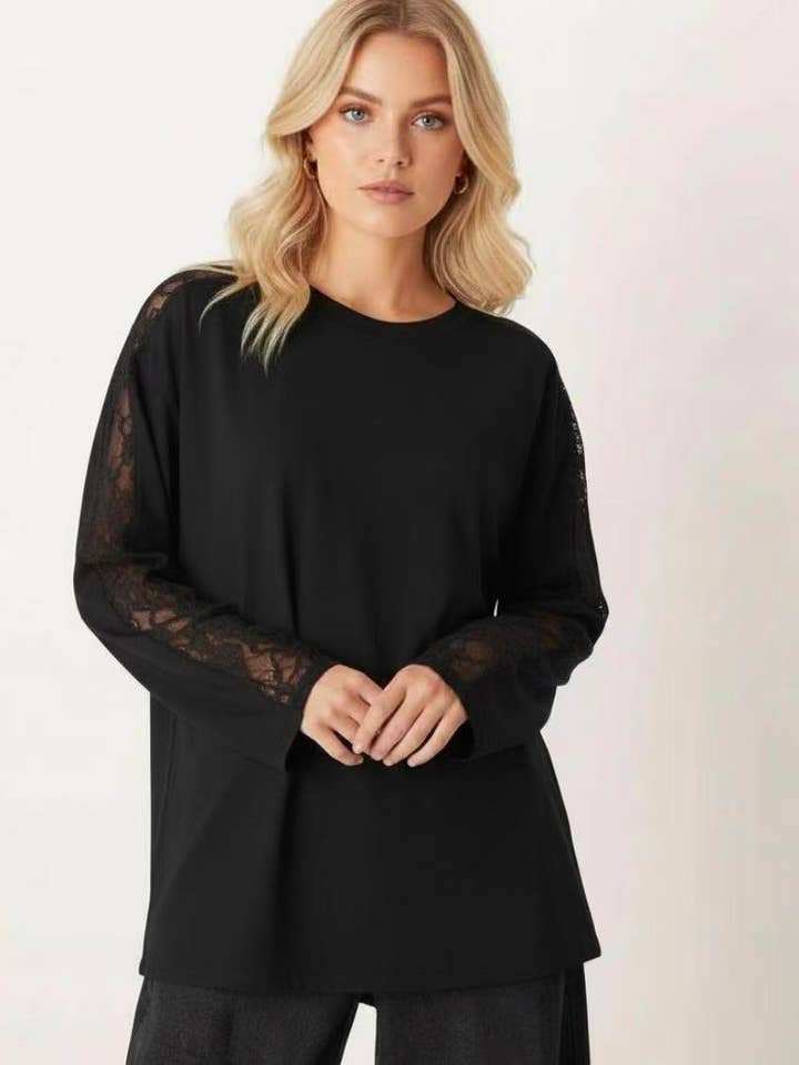 top a maniche lunghe con inserto in pizzo per la vendita all'ingrosso da parte di MYSTERY JANE