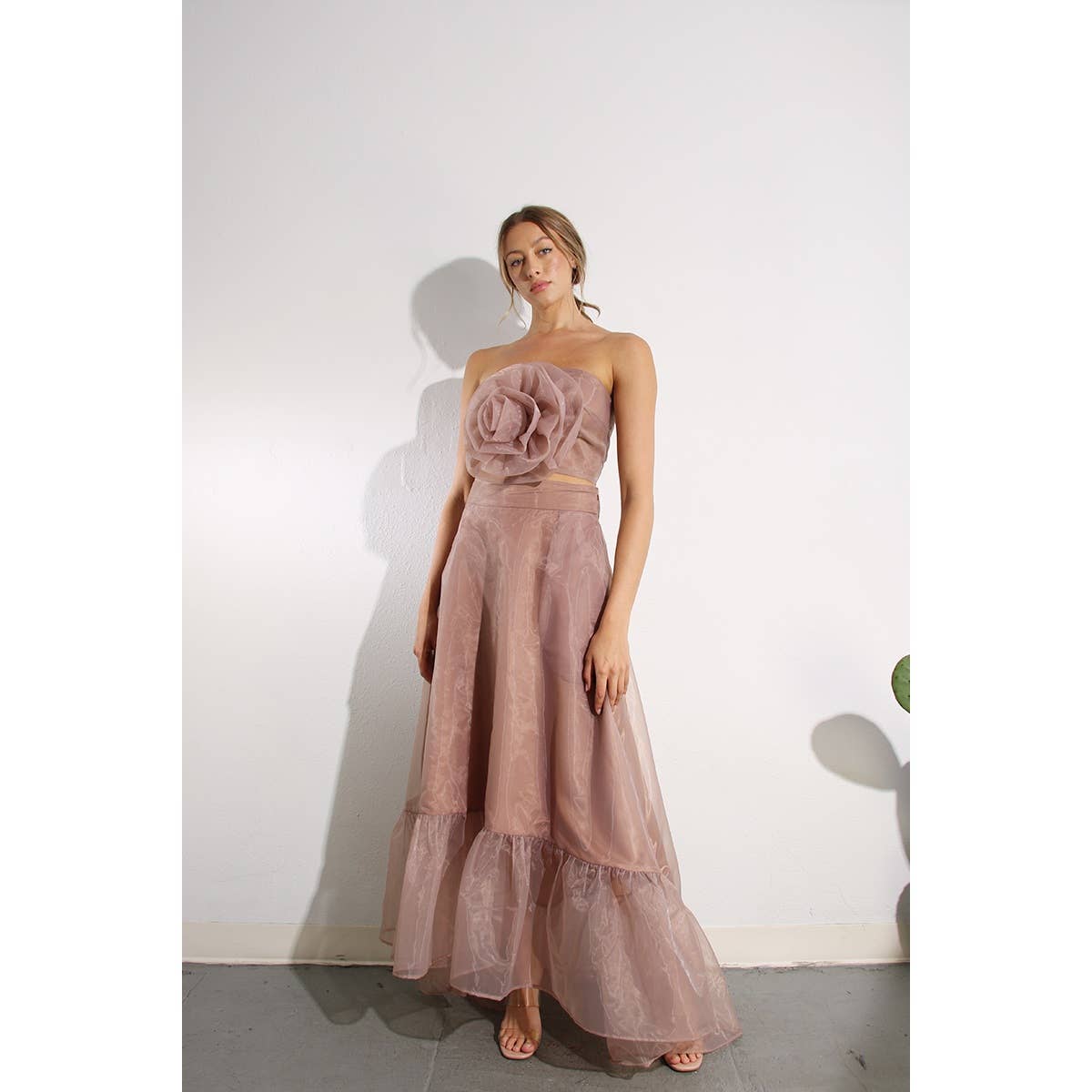 ROZE MAUVE Set met bloemen top en gevoerde microgeplooide rok voor groothandel op Faire3