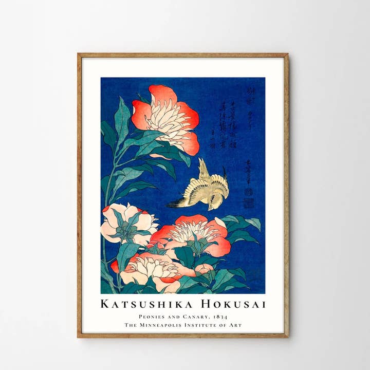 Gustave - Wholesale Art Print - Katsushika Hokusai, Peonies and Canary