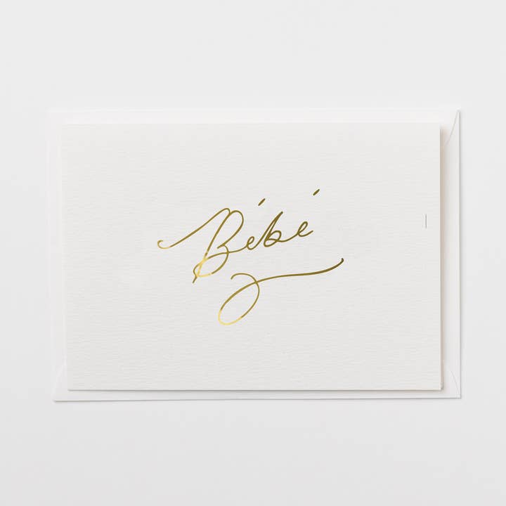 BEBE FOILED LETTERED NEW BABY CARD for wholesale by Katie Housley