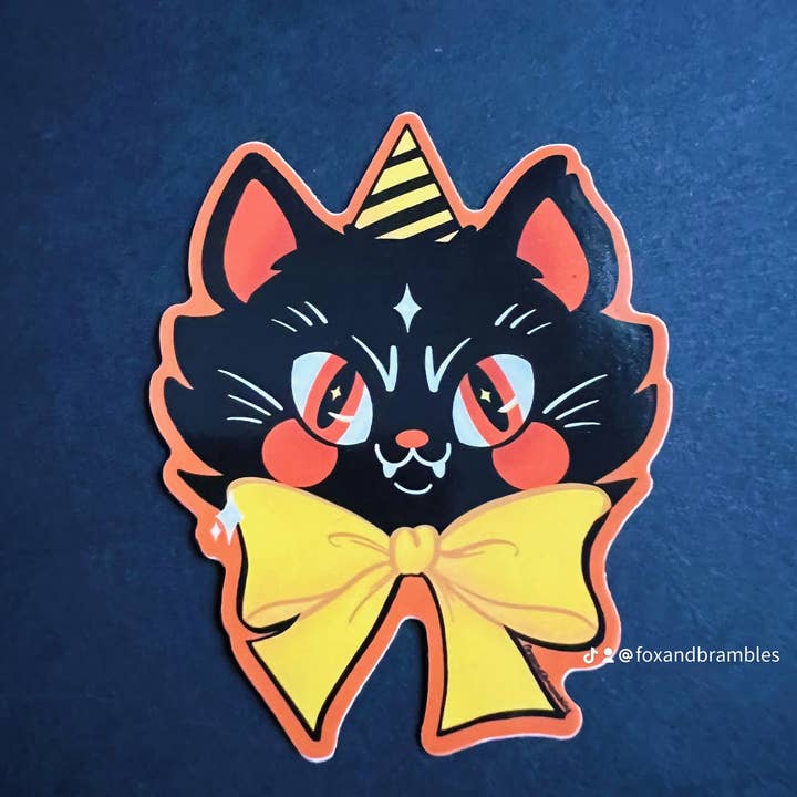 Retro Halloween Cat Vinyl Sticker for wholesale by Fox and Brambles