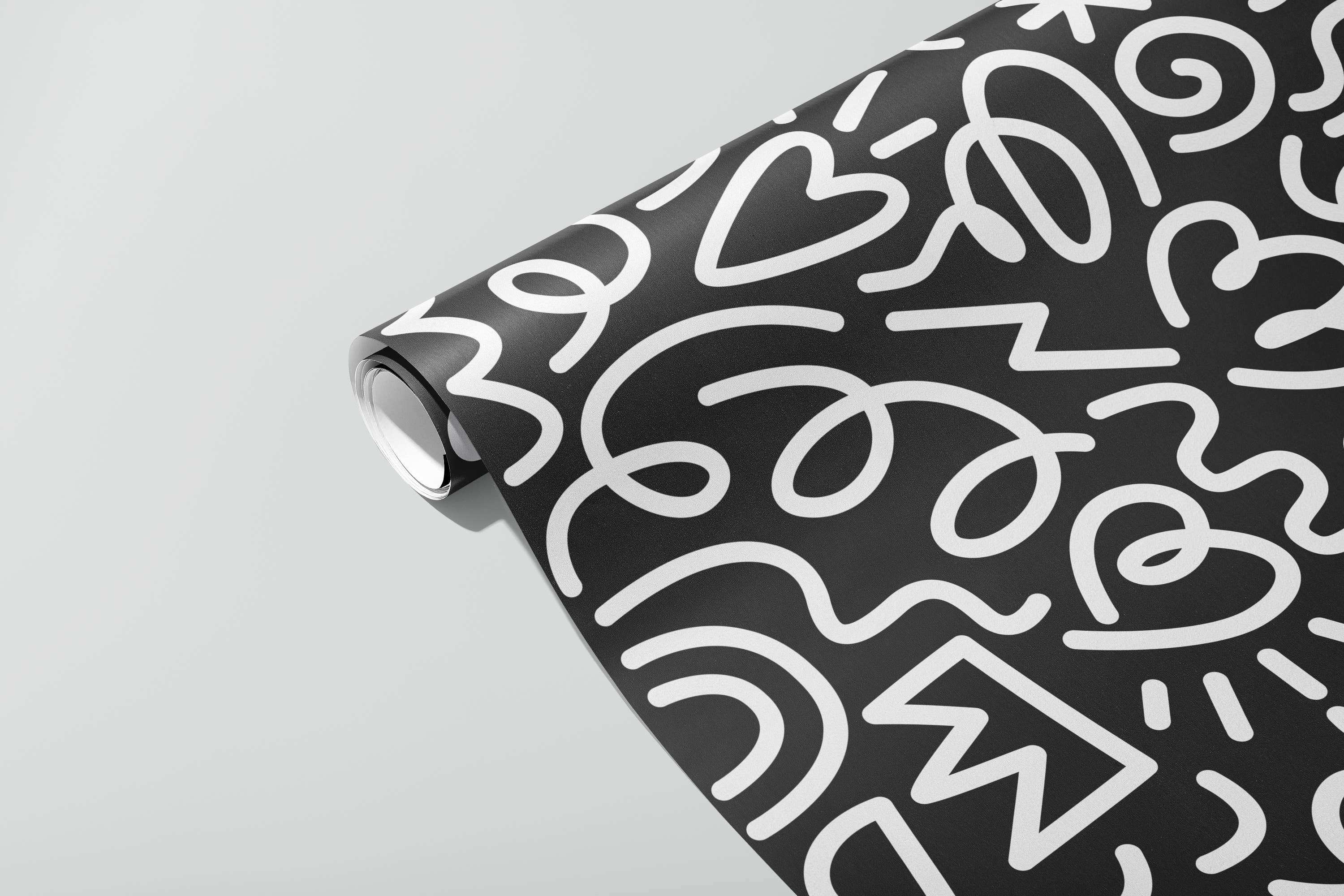 Graphic Factory - Wholesale Flat Wrap - Party Doodle Gift Wrap Sheet | Wrapping Paper | Black2