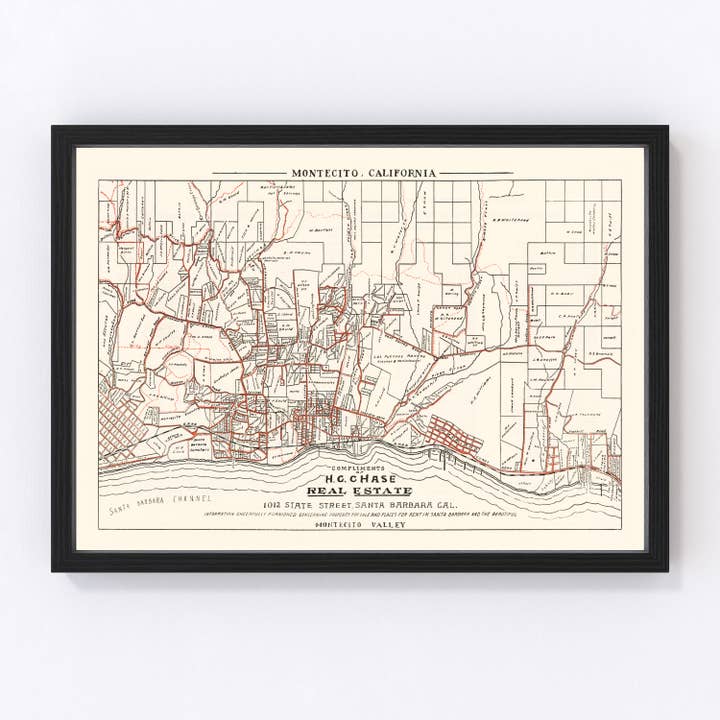 Vintage Map of Montecito, California 1924 for wholesale by Ted's Vintage Art