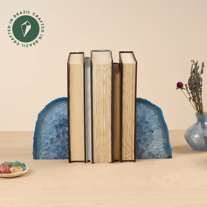 Blue Agate Bookends - Crafted in Brazil for wholesale by GeoCentral