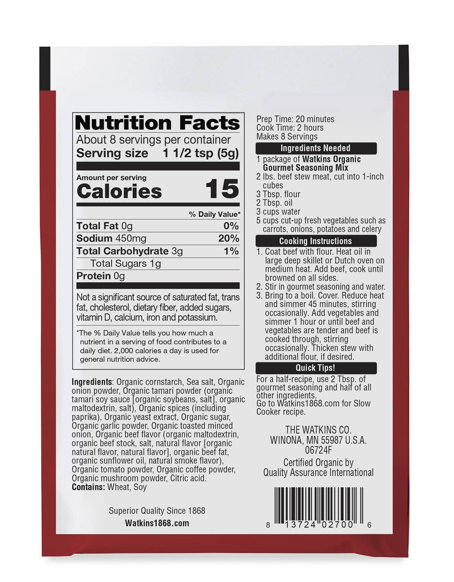 The Watkins Co. - Wholesale Dried Spice Mix - Organic Beef Stew Gourmet Seasoning Mix, 1.5 oz1