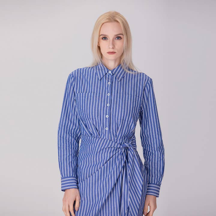 Abito camicia in cotone con dettaglio cinturato per la vendita all'ingrosso da parte di Smart and Joy