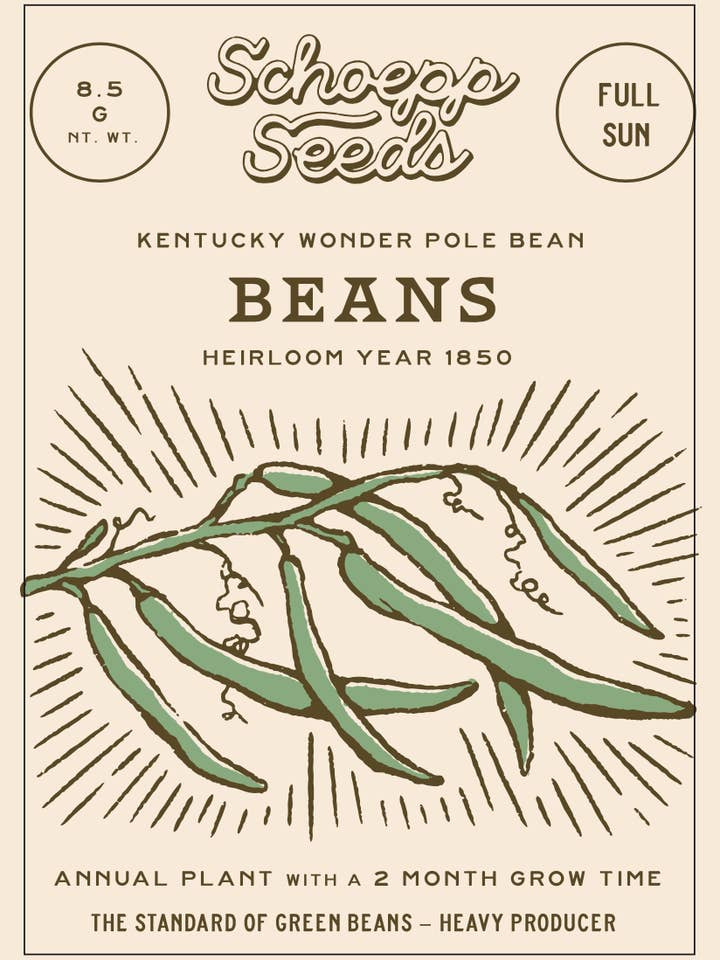 Beans, Kentucky Wonder Pole Bean Seed Packets for wholesale by Schoepp Seeds