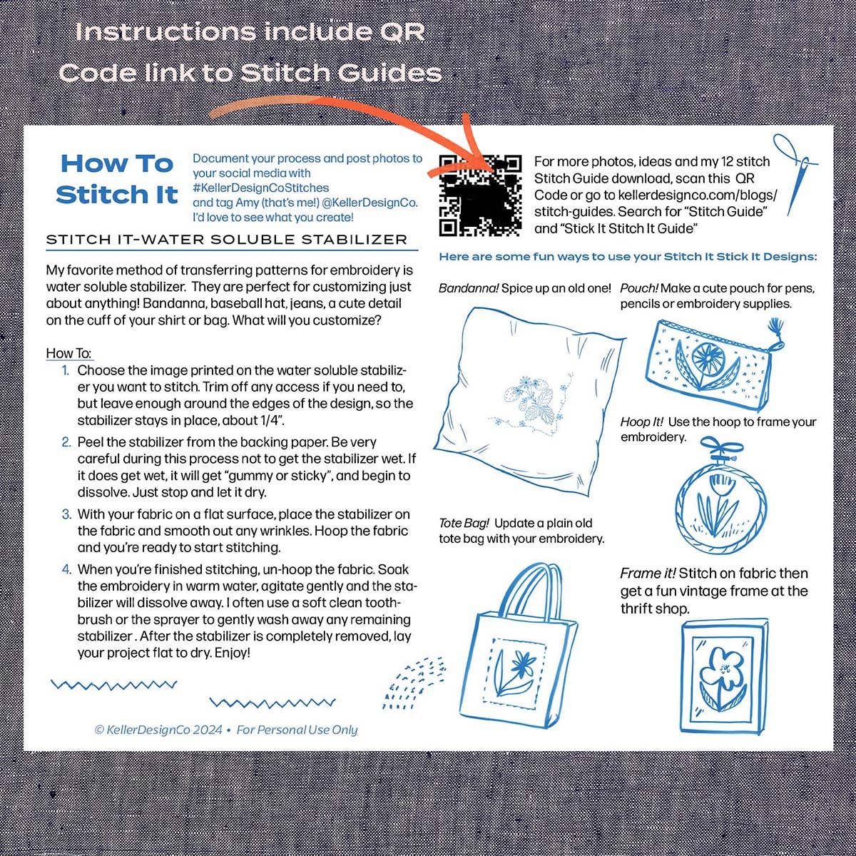 Keller Design Co. - Wholesale Embroidery/Cross Stitch Supplies - Stick It Stitch It Water Soluble Embroidery Patterns-Strawberry Patch4