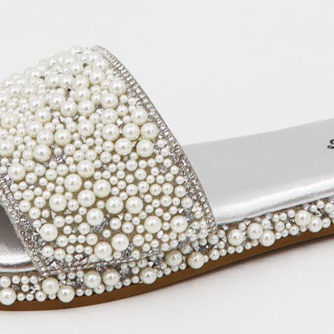 Mars Sky Shoes Wholesale - Wholesale Slides - Women's - Bamboo STARIE-07 Women Pearl Studded Slide Flat Sandal
