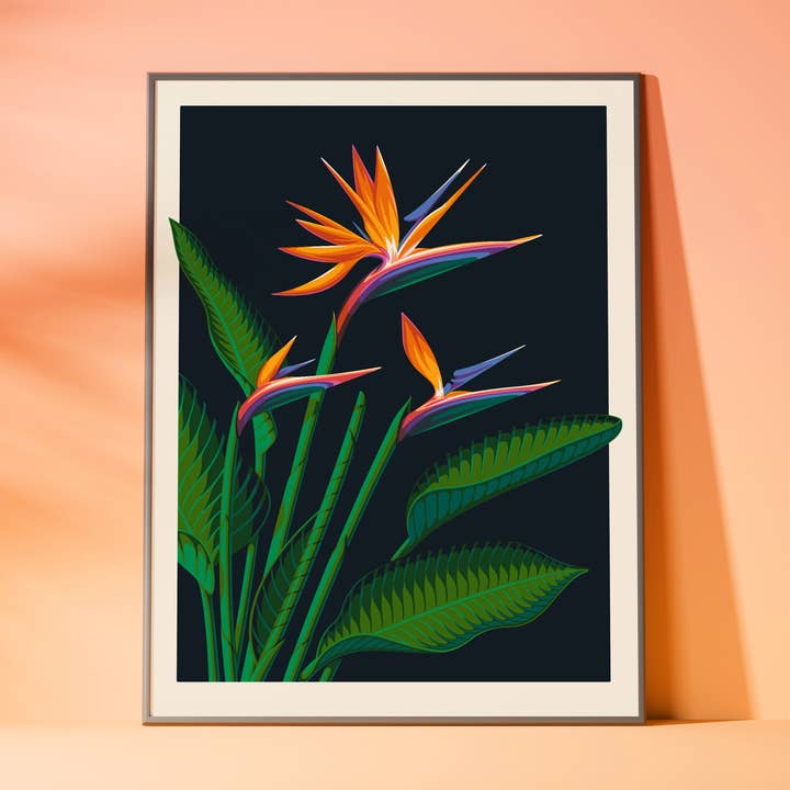 Oiseau de paradis - Sérigraphie six couleurs de 18 x 24 pouces pour la vente par DKNG Studios