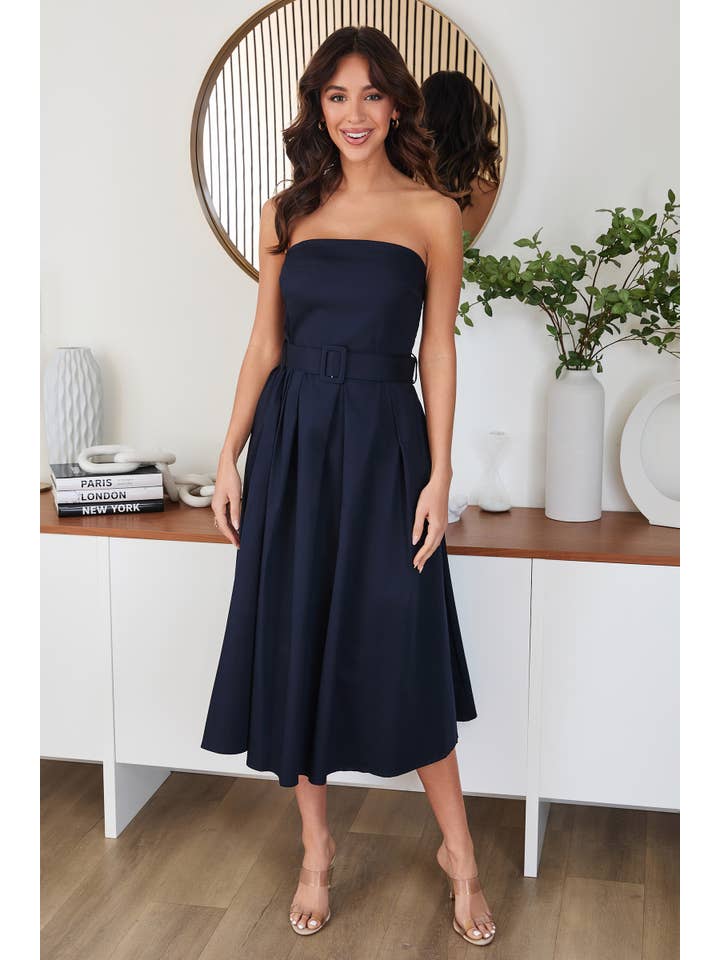 MILIO MILANO - Wholesale Dress - Women's - STRAPLESS MIDI DRESS WITH BELT (700750/6411)16