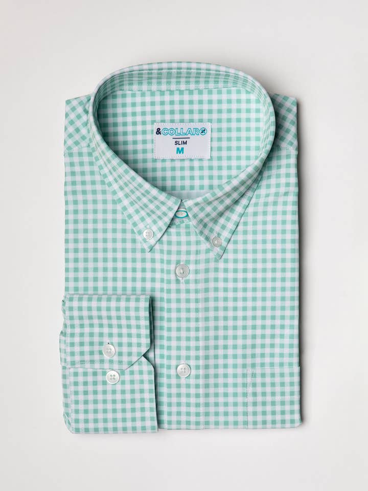 Range Shirt - Light Green and White Gingham for wholesale by &Collar