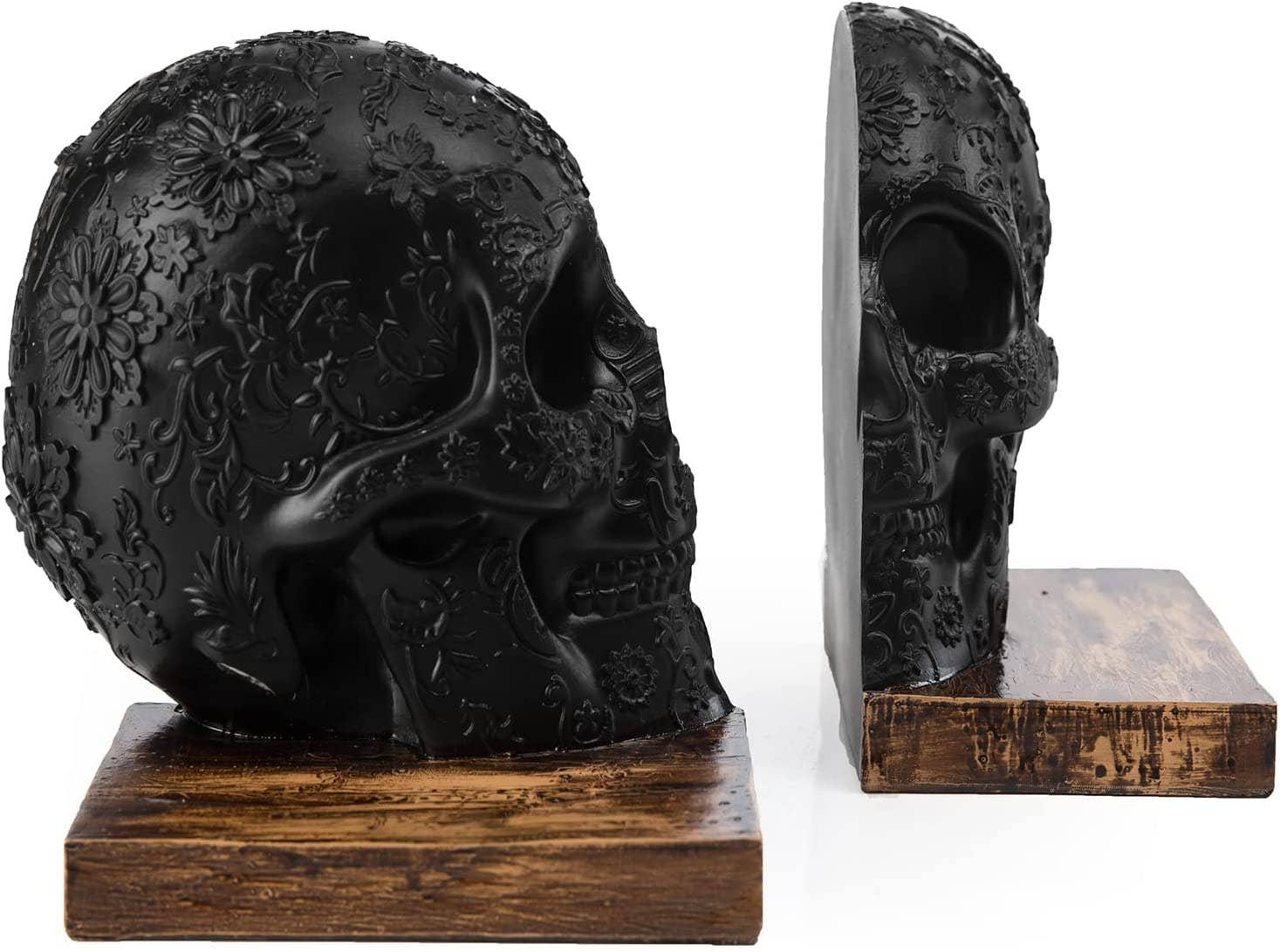 The Wine Savant /  Khen Glassware - Wholesale Bookend - Skull Book Ends Gothic, Lifesize Human, Halloween Fall Decor3