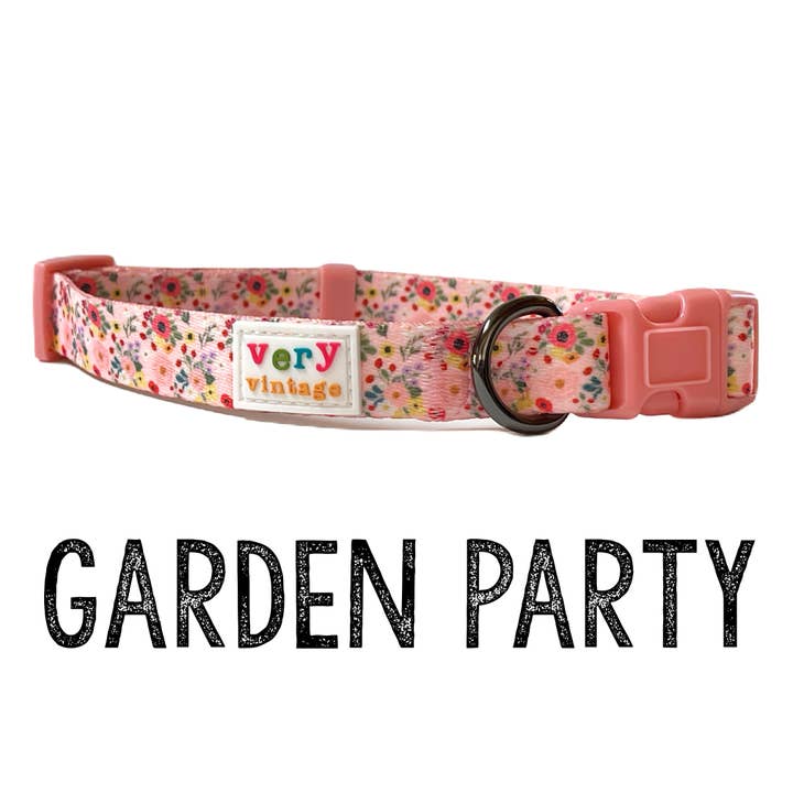 Garden Party Dog Collar – Pink Floral | Recycled Nylon for wholesale by Very Vintage Designs