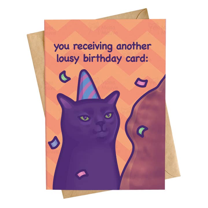 Black Cat Zoning Out | Funny Cat Meme Birthday Card for wholesale by Mona Mauve • Silly Art!