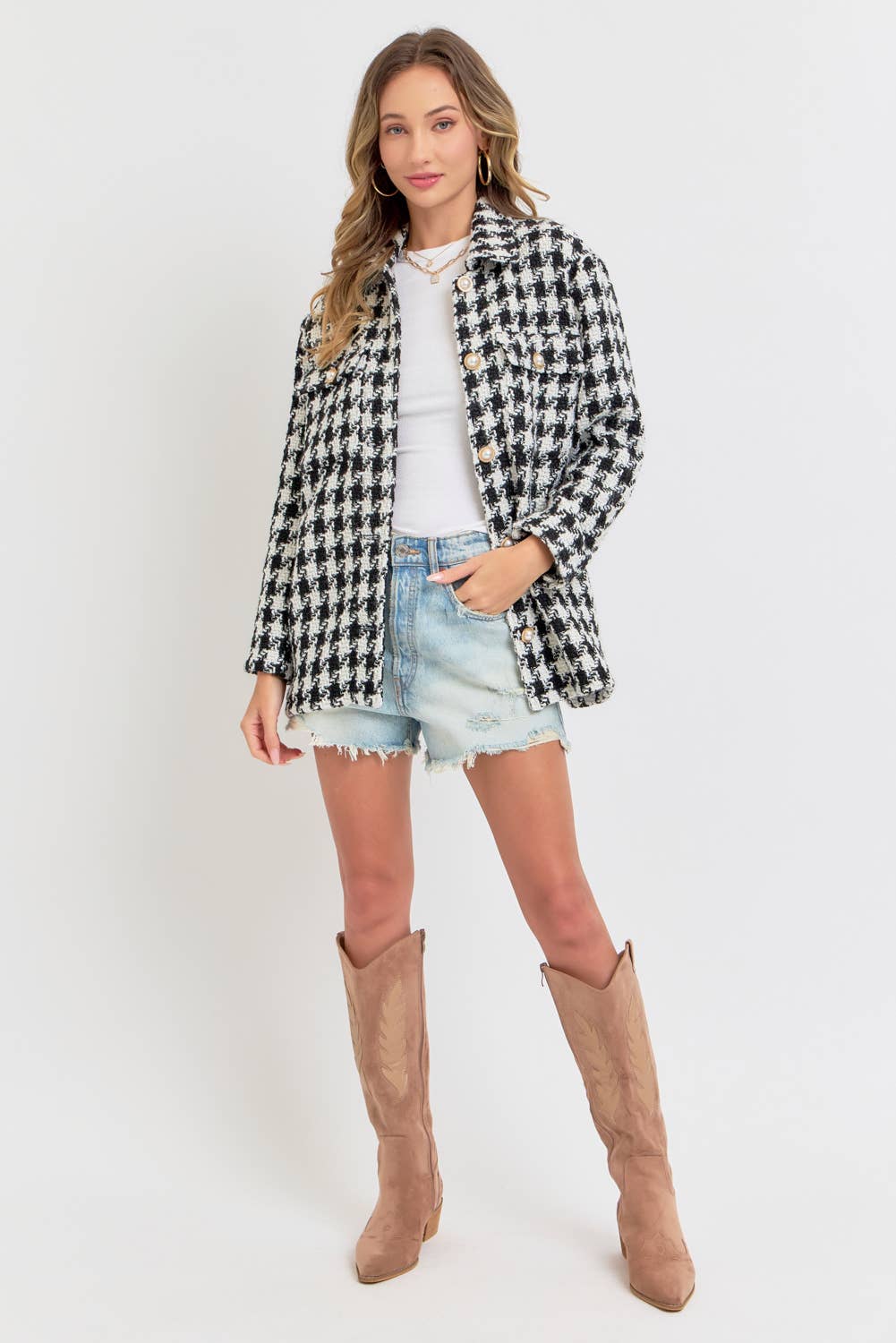 SCHWARZ/WEISS Hahnentritt Tweed Blazer mit lockerem Schnitt für den Großhandel auf Faire10