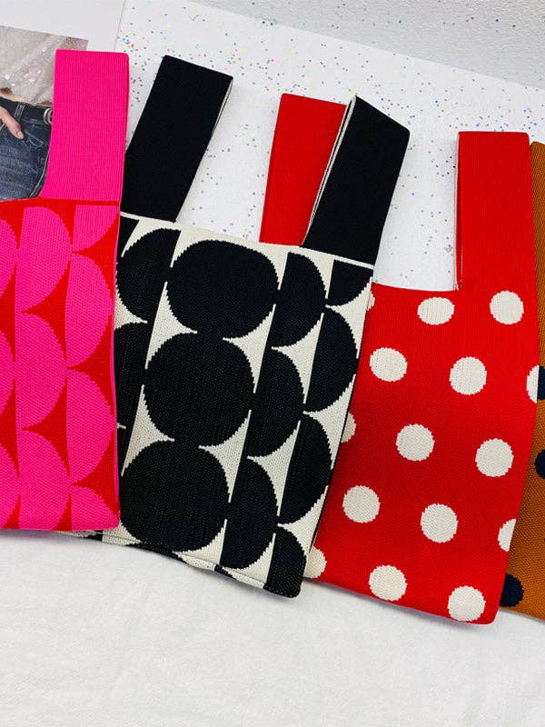 FurDecoration - Wholesale Tote Bag - Women's - Contrast Color Polka-Dot Bags Accessories Woven Handbag5