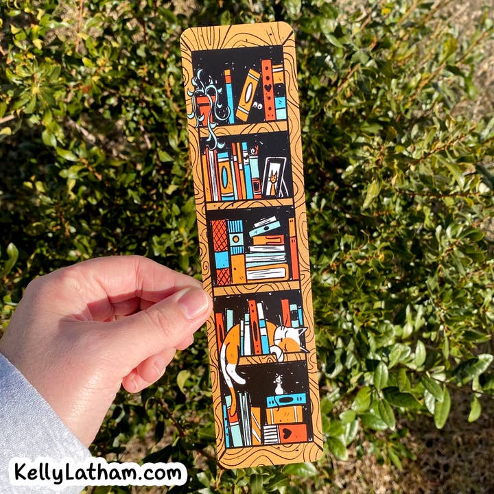 Kelly Latham Art - Wholesale Bookmark - Bookshelf Bookmark Bookstore, Book Lover, Cat Lover