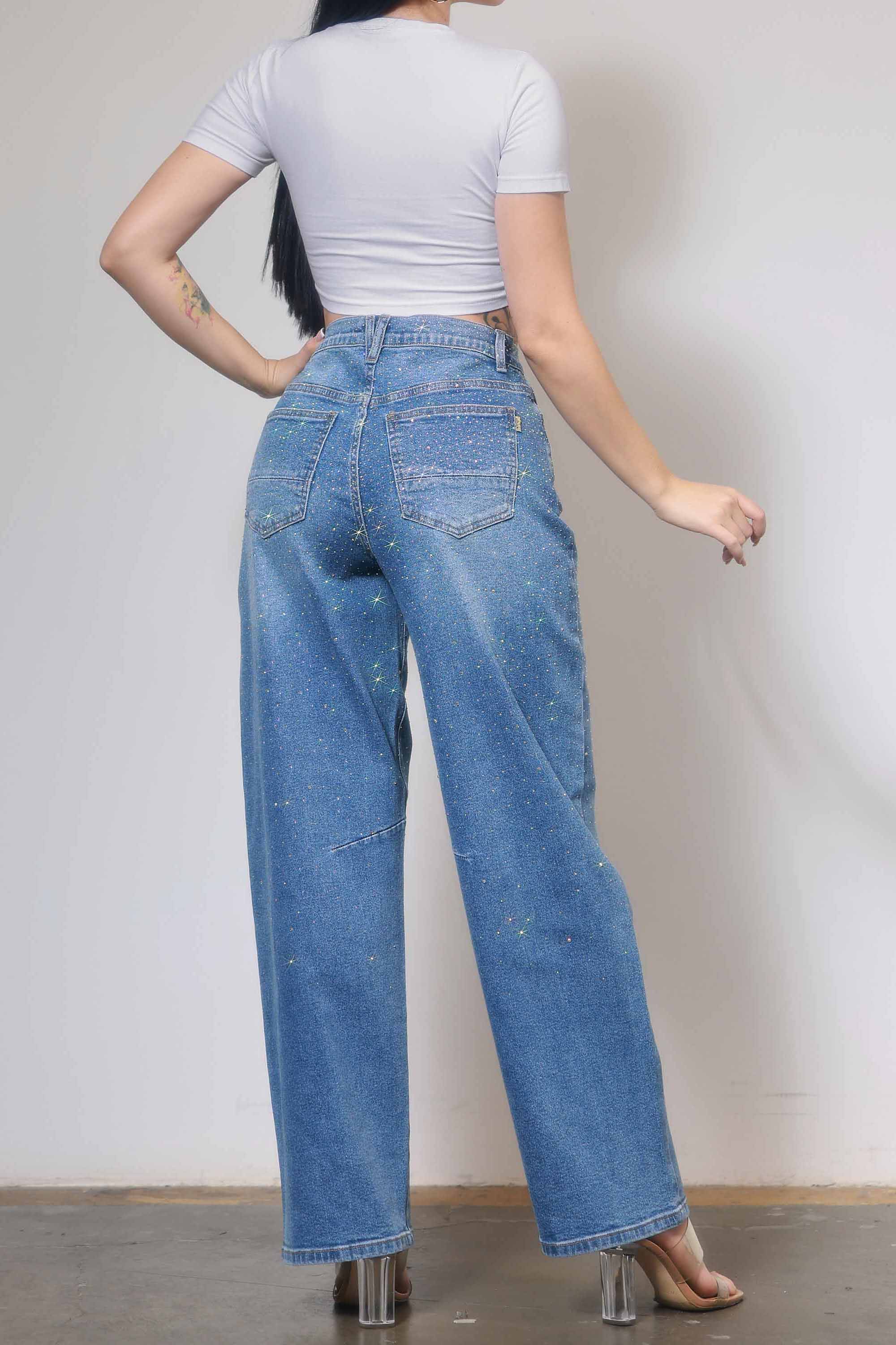 Medium Stone Rhinestone Barrel Jeans for wholesale on Faire5