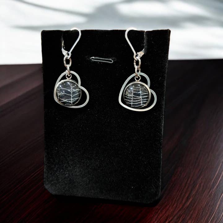 Real Spiderweb Hollow Heart Dangles (Earrings) for wholesale by Hell Kitten RVA