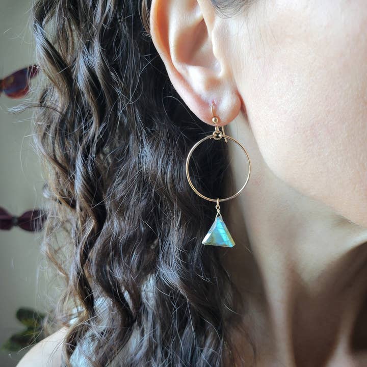 Leo Eleven Jewelry - Wholesale Dangle Earrings - Labradorite Triange Hoop Earrings 0