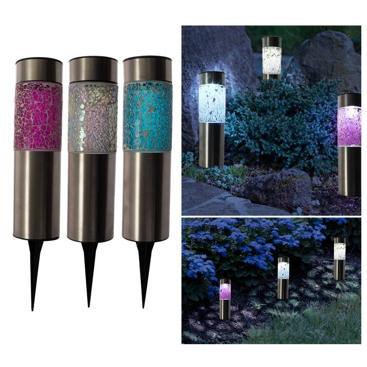 Stainless Steel Solar Pathway Lights, Set of 3 for wholesale by Forever Gifts Inc.