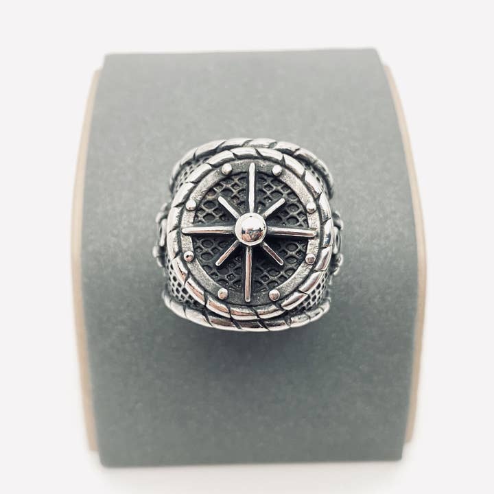 Mio Queena - Wholesale Cocktail/Statement Ring - Men's Stainless Steel Personality Retro Compass Style Rings12