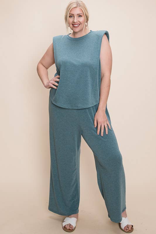 Emerald Collection - Wholesale Lounge Set - Women's - ETK-8338-PL Plus Size Shoulder Pad Top and Pants Lounge Set3