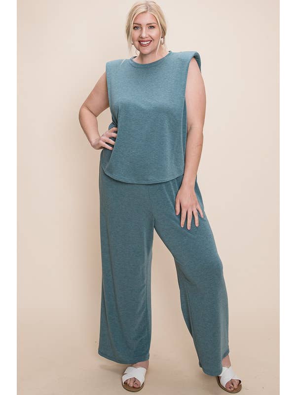 Emerald Collection - Wholesale Lounge Set - Women's - ETK-8338-PL Plus Size Shoulder Pad Top and Pants Lounge Set3