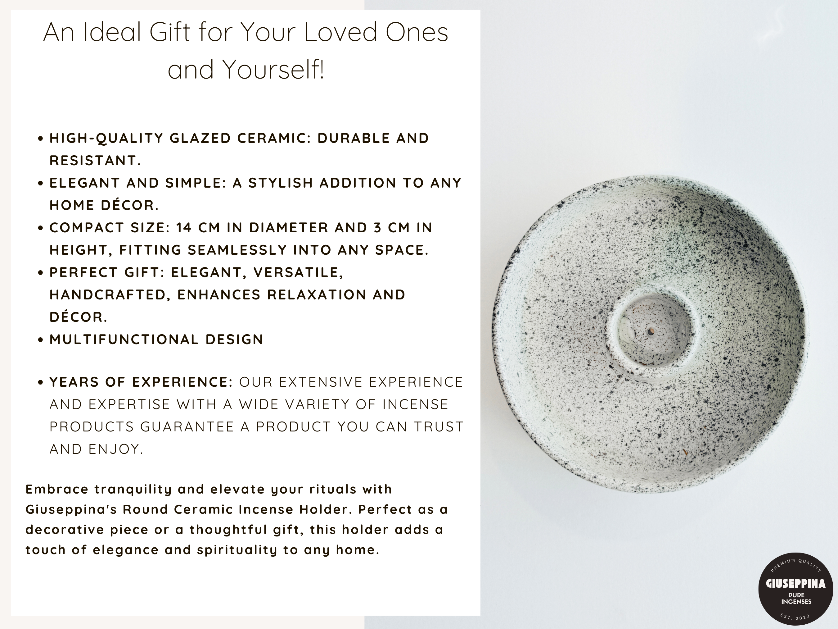 Giuseppina Shop - Wholesale Incense Holder - Ceramic Incense Holder - Black and White Speckled Color6