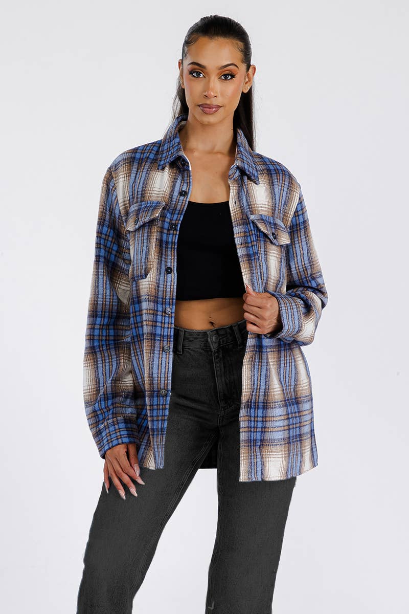 WEIV - Wholesale Shirt Jacket/Shacket - Women's - Boyfriend Oversized Soft Flannel Shacket FL5061