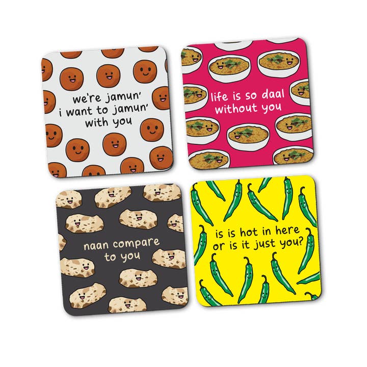 Set Of 4 Food Pun Coasters for wholesale by The Playful Indian