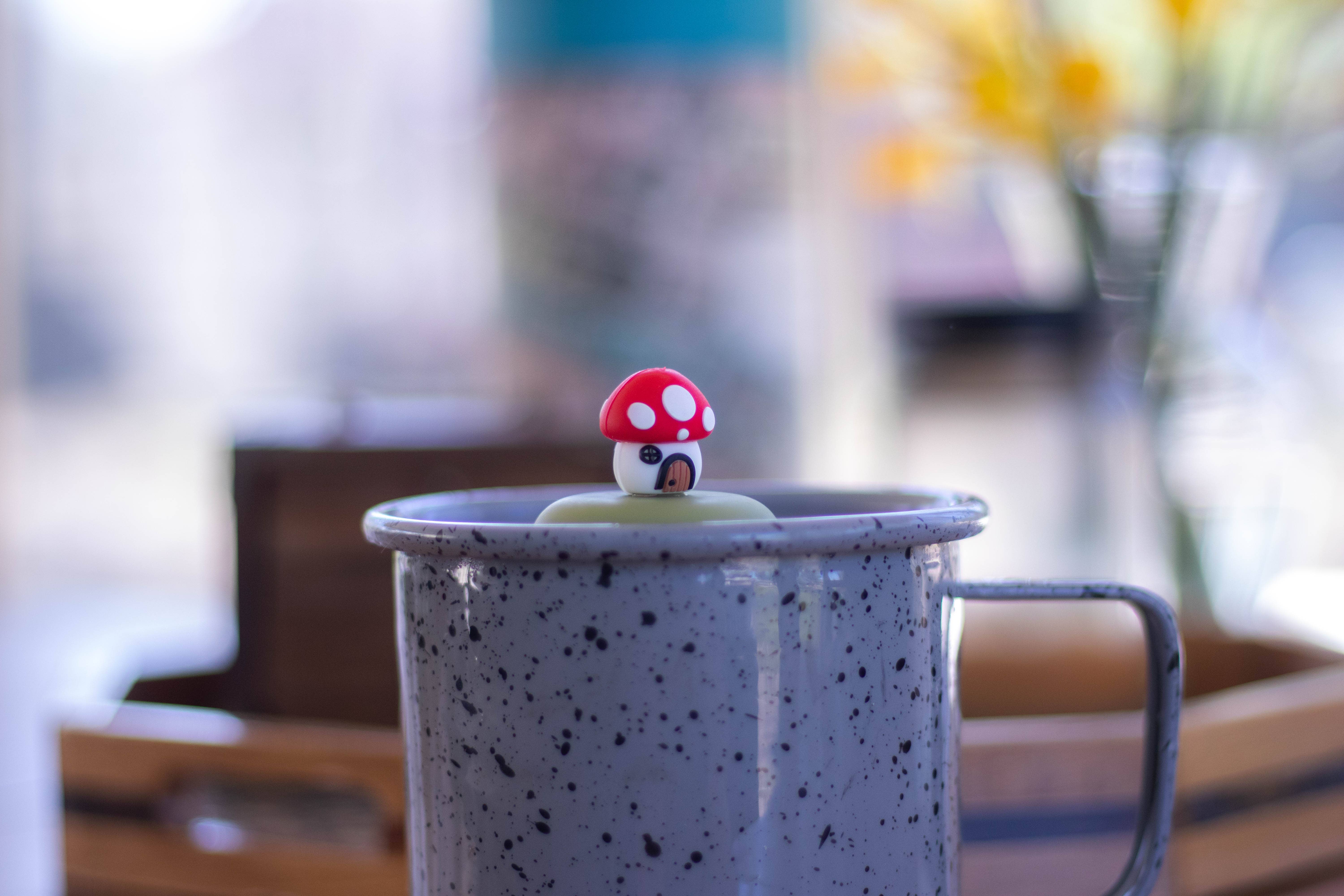 Float2infuse Tea Infuser - Wholesale Tea strainer/infuser - Mushroom Cottage | Floating Tea Steeper | Green Base | Red4