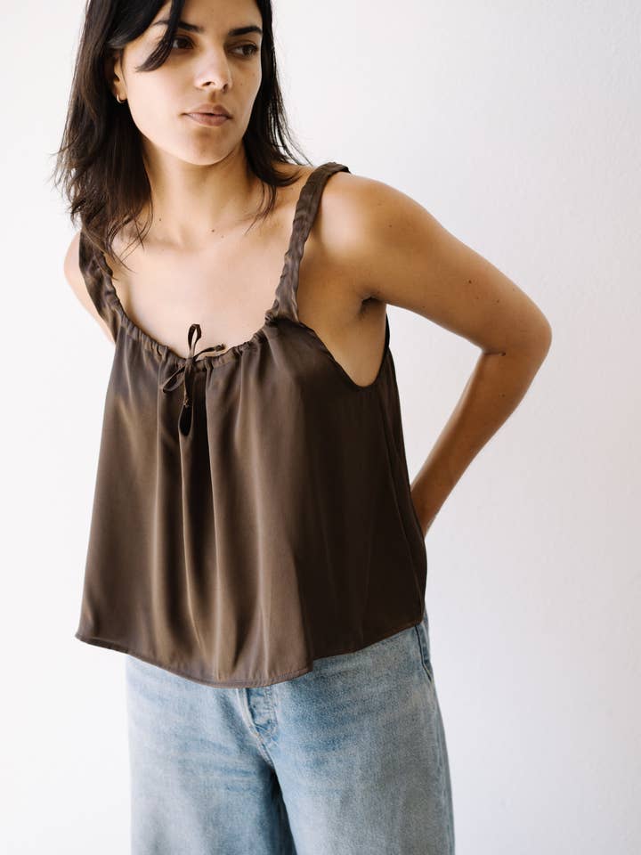 PETITES REVERIES - Wholesale Blouse - Women's - Silk Bow Top | Espresso