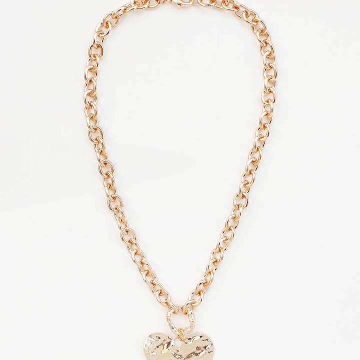 What's Hot - Wholesale Pendant/Charm Necklace - Gold Hammered Heart and Chain Layered 16"-18" Necklace