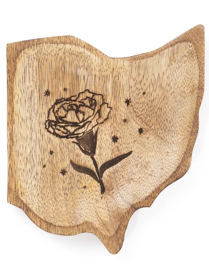 Ohio State Carnation Trinket Dish - Mango Wood for wholesale by Matr Boomie Fair Trade