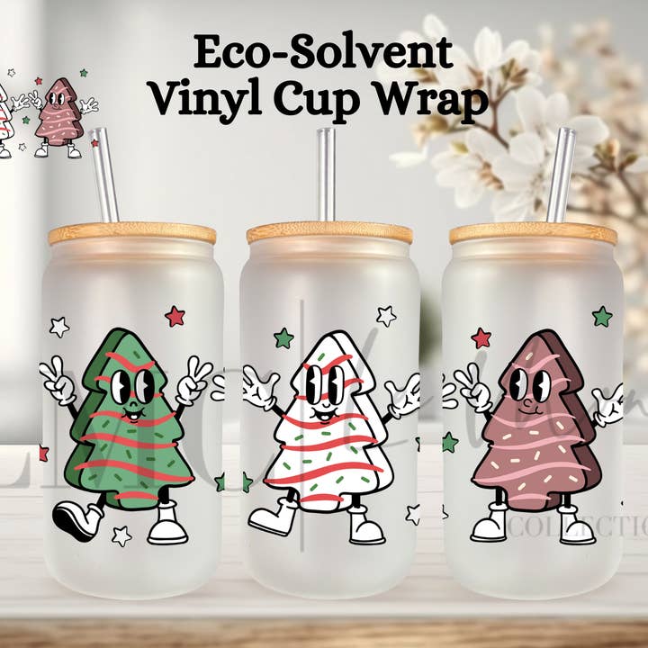 Christmas Tree Cake Cup Wrap, 16oz Glass Can Wrap for wholesale by Le Monge Collections, LLC