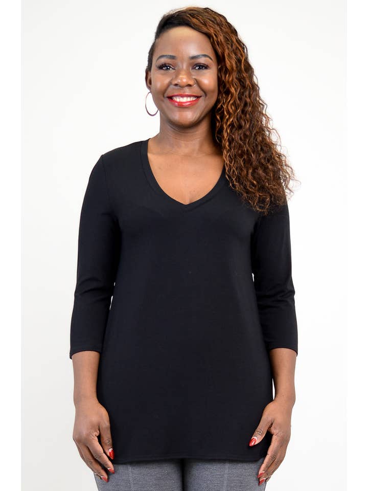 Blue Sky Clothing Co LLC - Vendita all'ingrosso Tunica - Donna - Top Jackie 3/4, Nero, Bambù