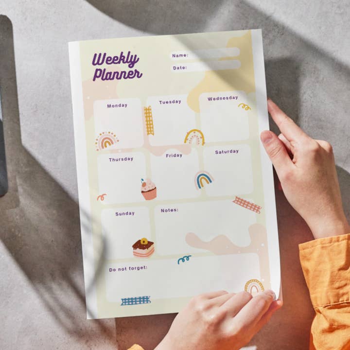 8X5 Weekly Planner, notesblok til arbejde, hjemmekontor, skole, regnbue cupcake for engroshandel hos Missh Shop