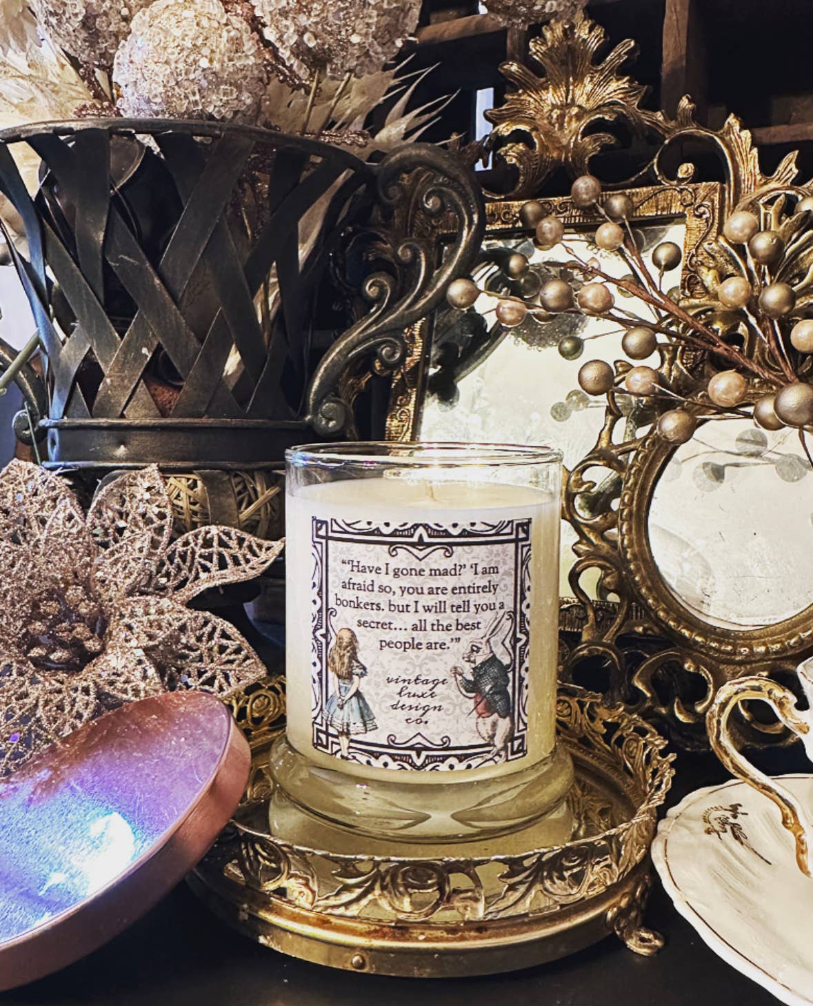 Vintage Luxe Design Co. - Wholesale Jar/Filled Candle - White Rabbit Alice Wonderland 10 Oz Soy Candle Strawberry6
