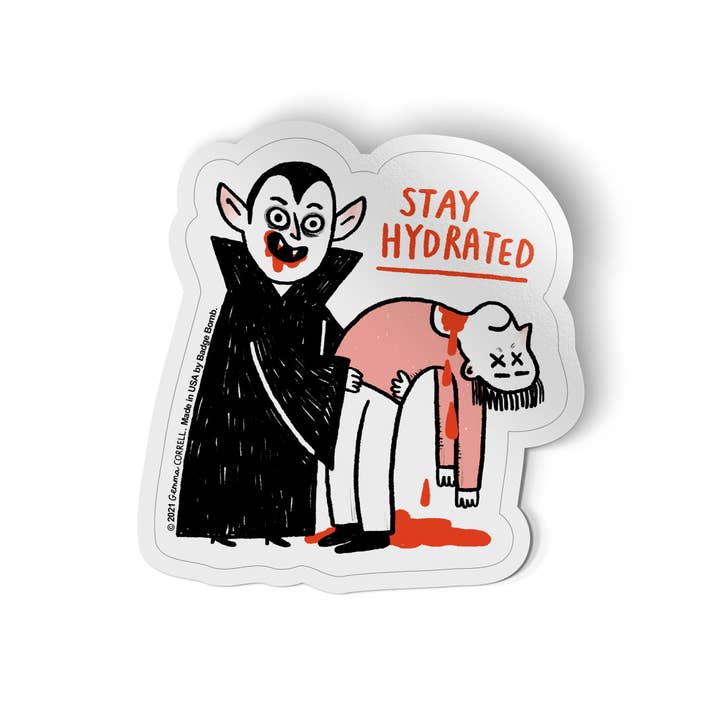 Badge Bomb - Wholesale Sticker - Hydrated Vampire Sticker by Gemma Correll