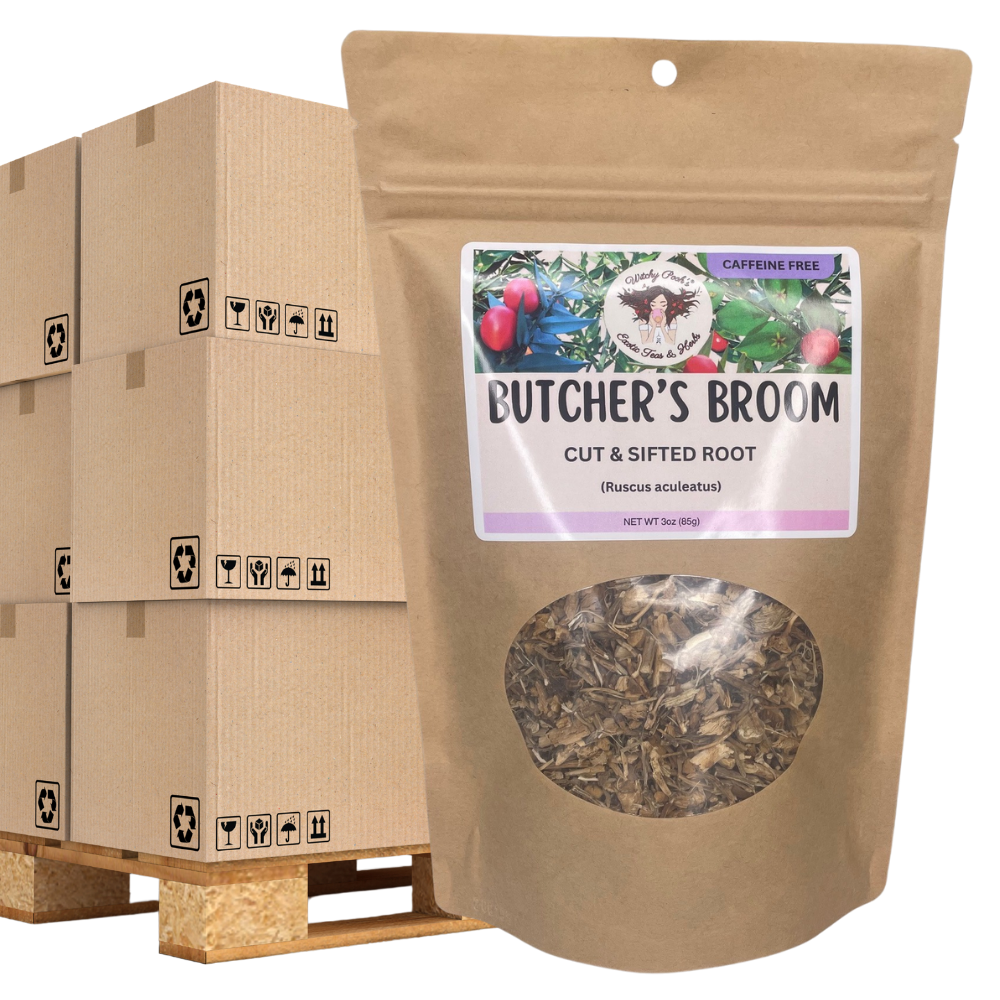 Witchy Pooh's Exotic Teas & Herbs – Engroshandel Løs te – Witchy Poohs Butcher's Broom Te, skåret og sigtet rod5