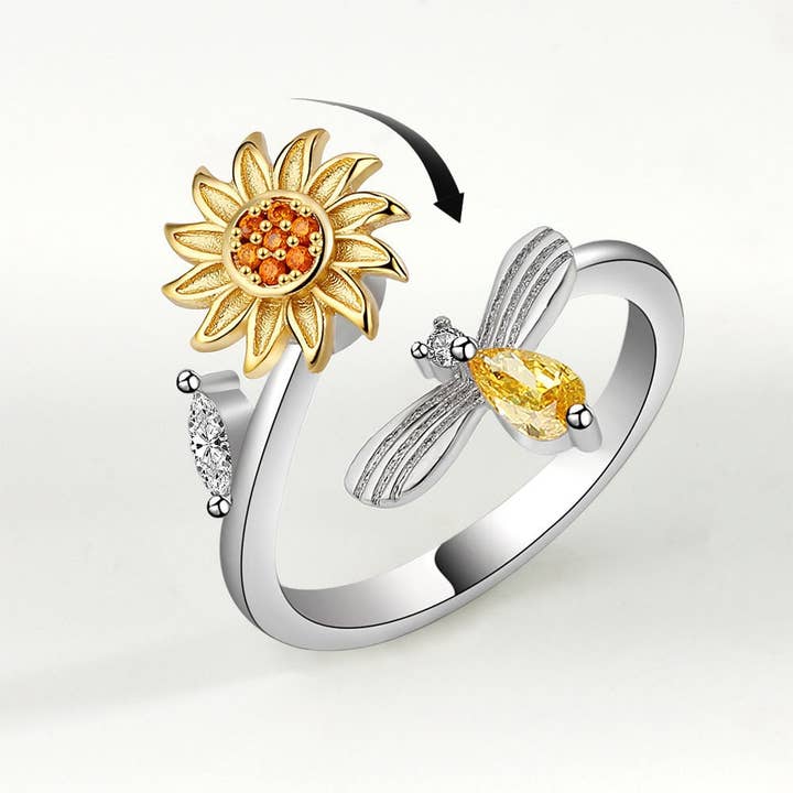 Perimade & Co. LLC - Wholesale Multi-Stone Ring - Sunflower Anxiety Fidget Spinner Ring in 925 Sterling Silver