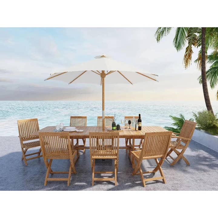 LOOMLAN - Wholesale Patio Umbrella - Market 118-inch Diameter Teak Outdoor Umbrella White